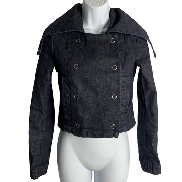 AG Adriano Goldschmied Denim Jacket XS Dark Wash Cropped Snap Front Pockets - Picture 4 of 7